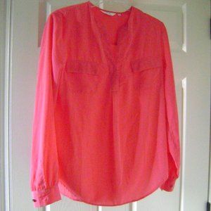 Zoa  New York Deep Peach Long Sleeved Blouse with Front V Neck Placket